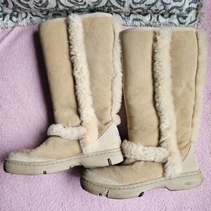 Ugg sunburst tall sherpa fleece suede boots womens size 7 shoes